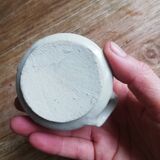 Set of 2 small glazed beige stoneware pots with handles