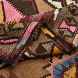 Grand Tapis Kilim Vintage Long & Large, Motifs Tribaux Géométriques