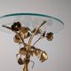 Mid-century side table in gilded metal with roses and glass top, 1970s