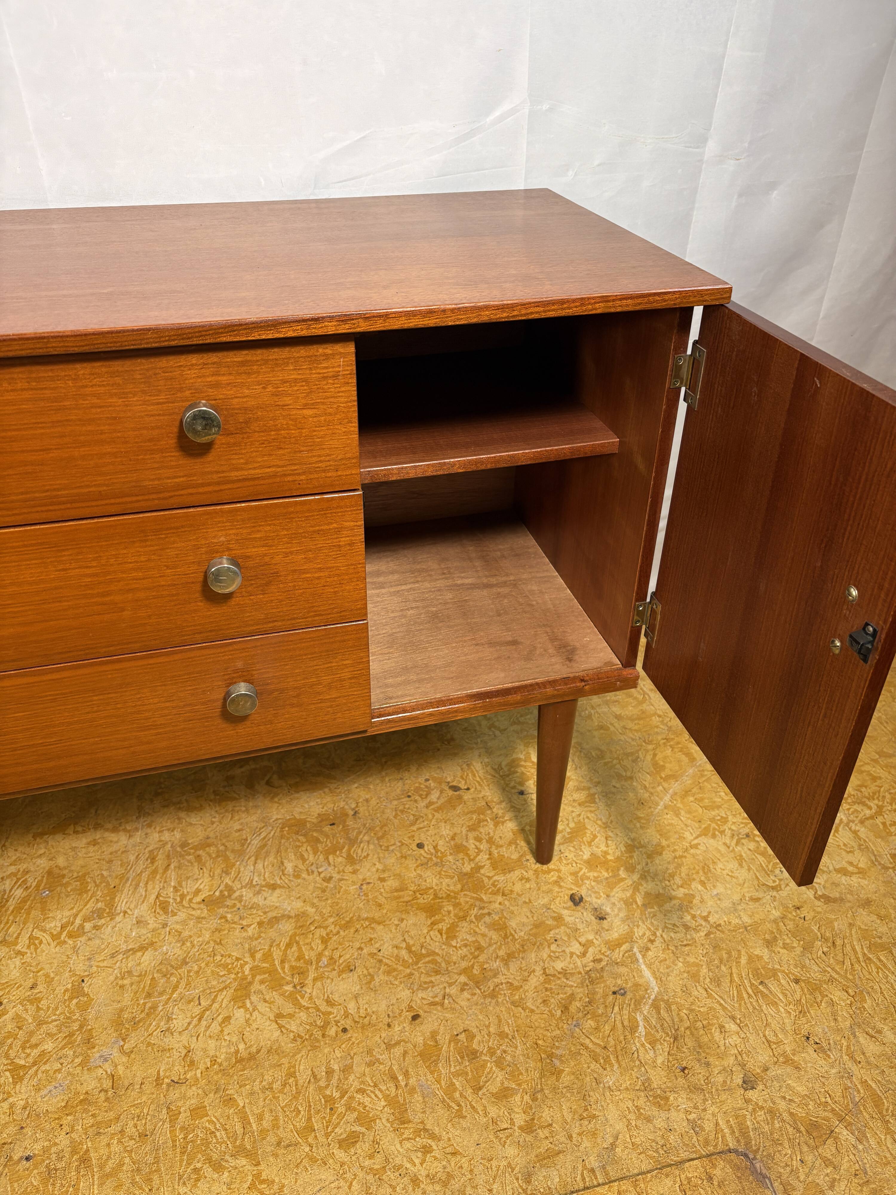 Mid Century Retro Teak Small Sideboard by Schreiber (Circa 1960)  A stylish