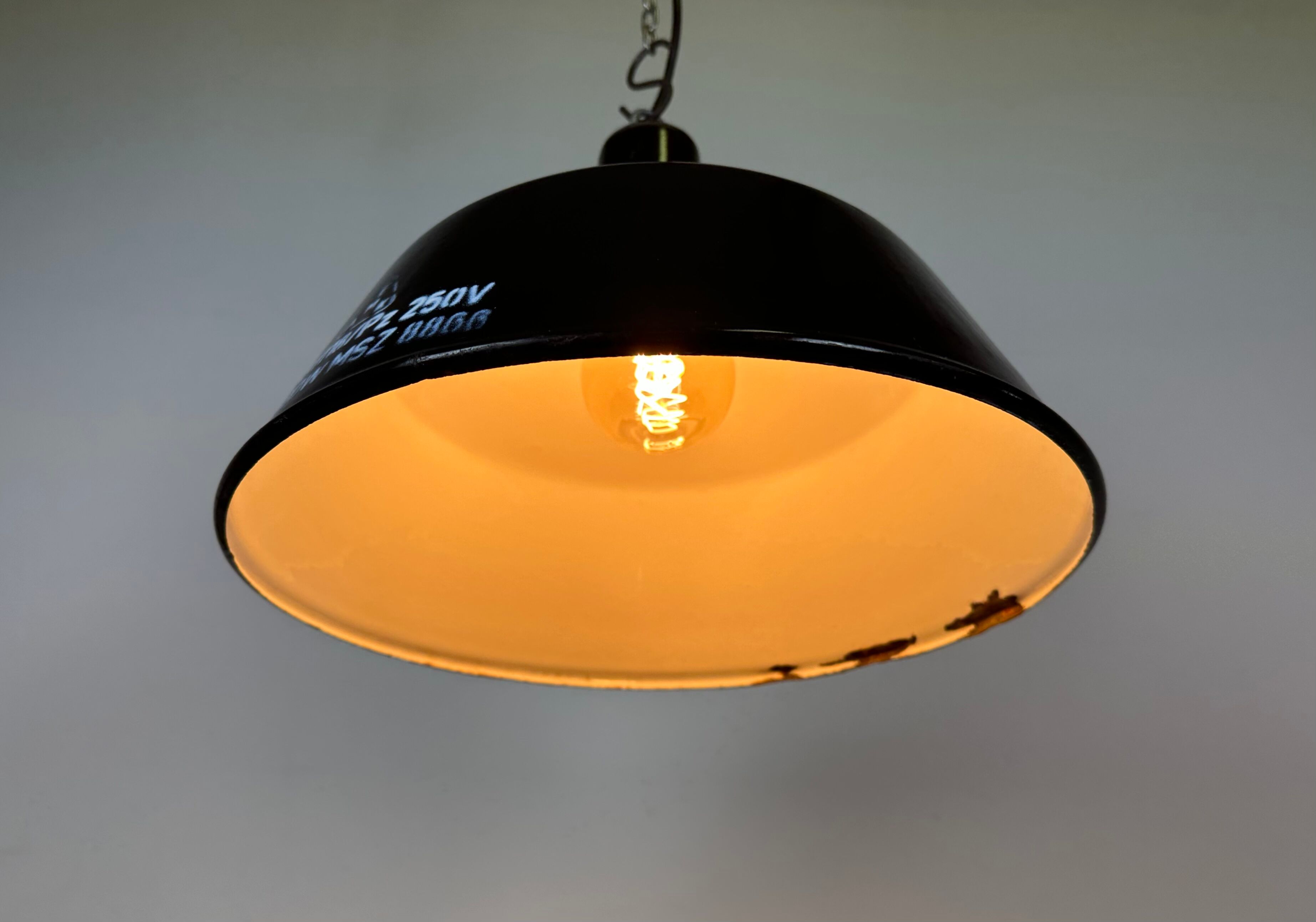Industrial black enamel pendant lamp from emax, 1960s