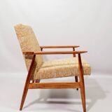 Scandinavian armchair and foot rest yellow mellow Boho upholstery fabric