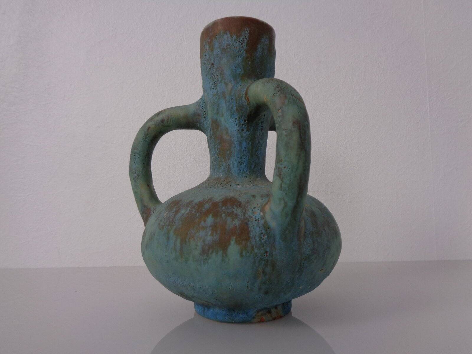 German studio ceramic handle vase by Lu & Gerd Grove, Lübeck, 1960s