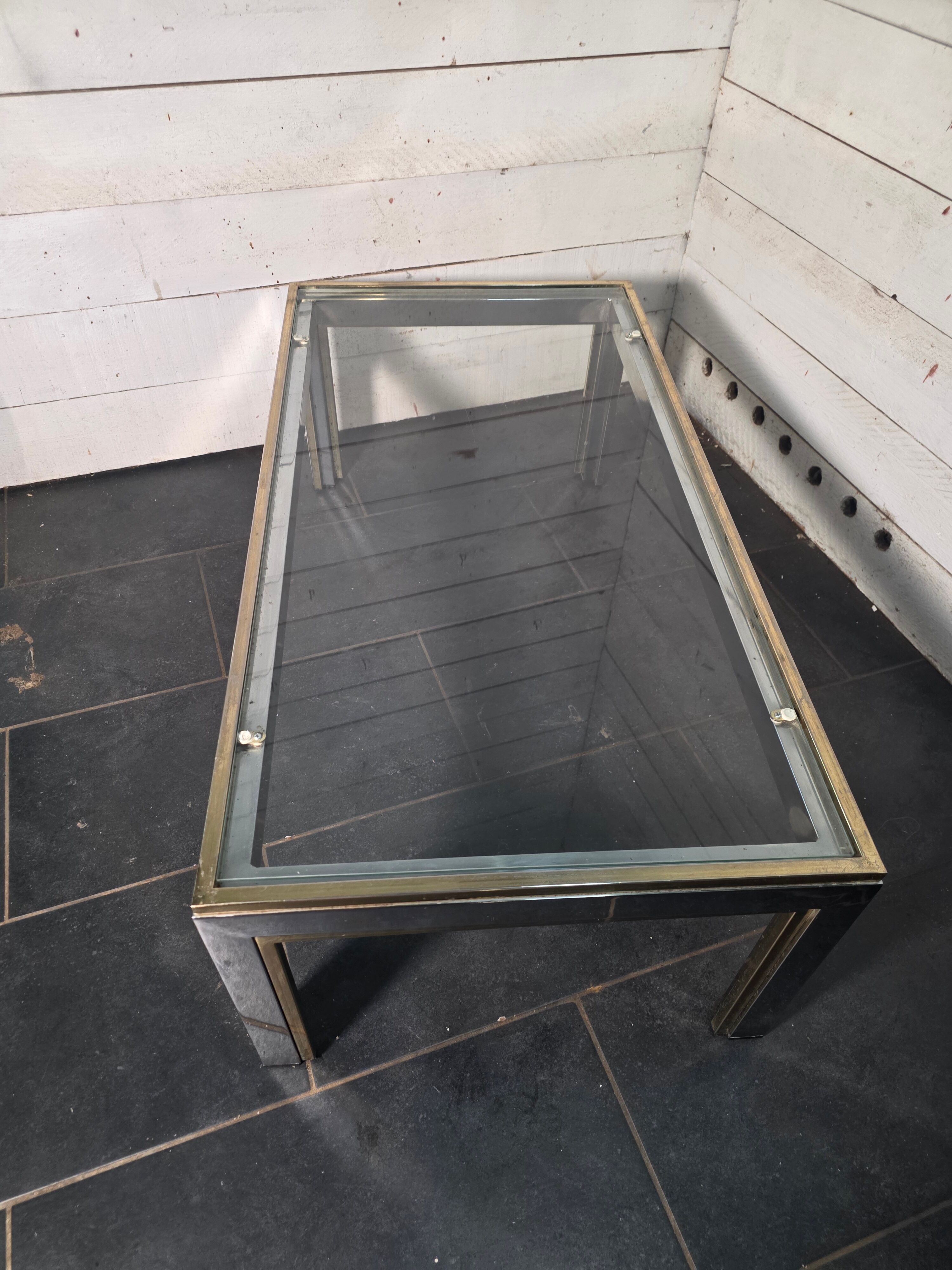 Chrome and gold metal coffee table by Romeo Rega from the 1970s.