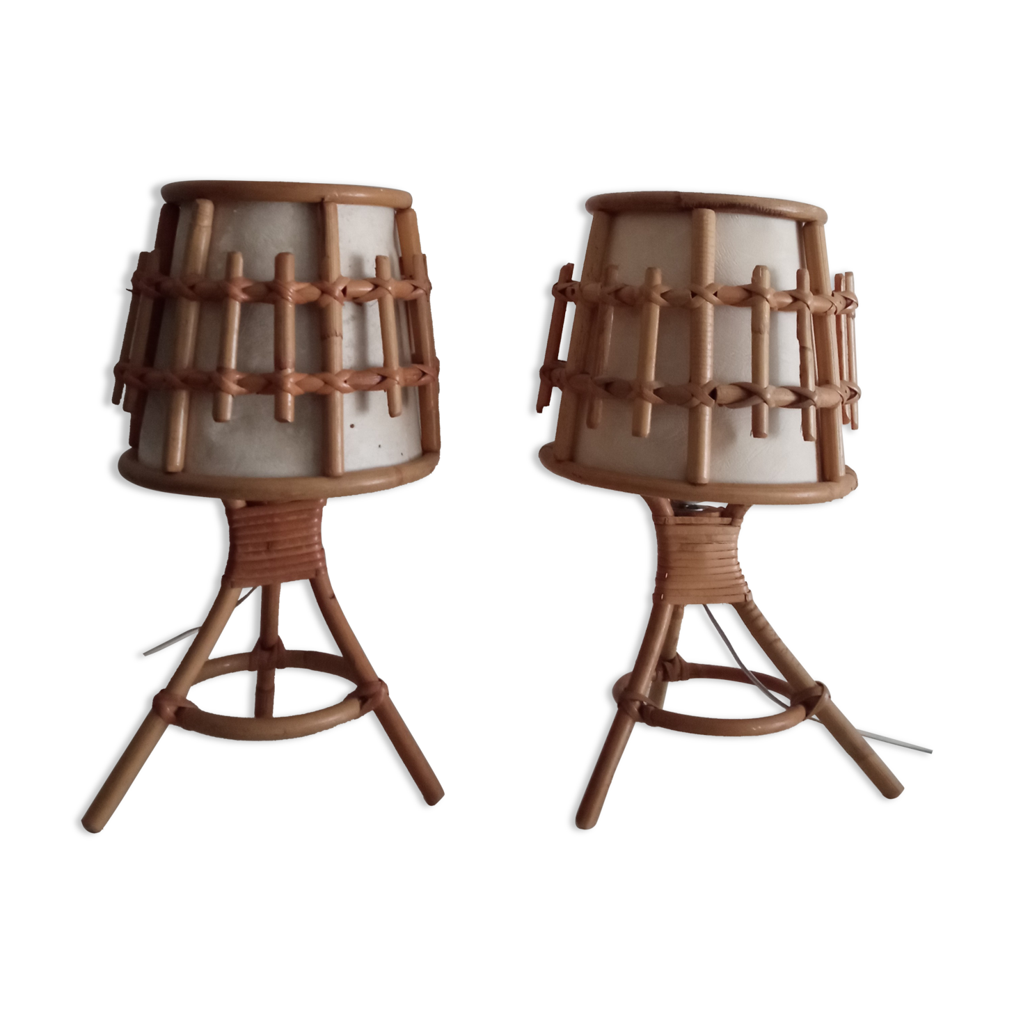 Pair of vintage bamboo bedside lamps