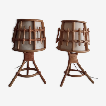 Pair of vintage bamboo bedside lamps