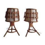 Pair of vintage bamboo bedside lamps