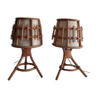 Pair of vintage bamboo bedside lamps