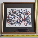 Silkscreen print after Jean Dubuffet, framed, 1970s, 28 x 27 cm