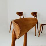 Set of 6 Dining Chairs, Light Beech Wood, White Bouclè Fabric, Modern 