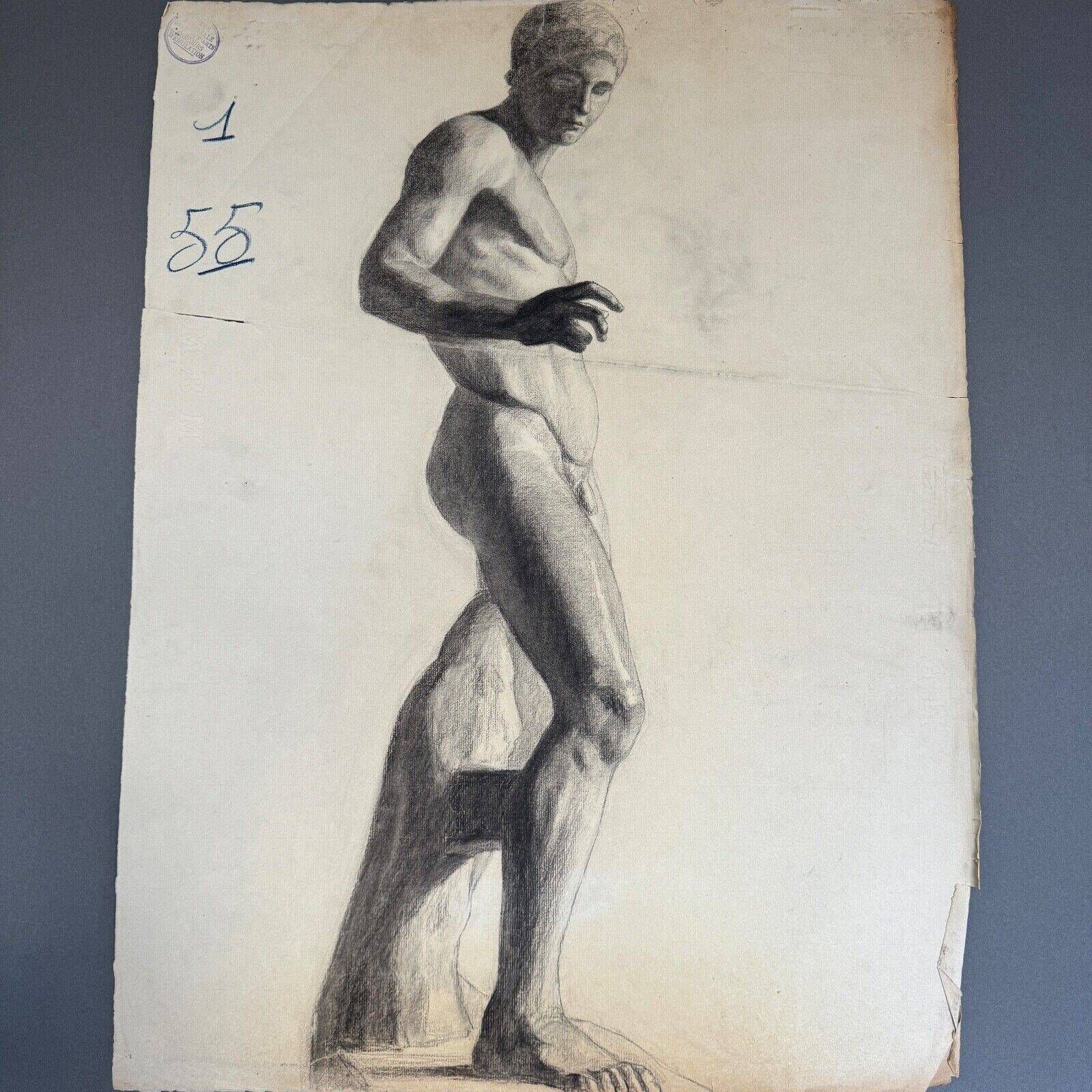 Academic nude charcoal drawing in Antique by Berger dit Lheureux Biloul