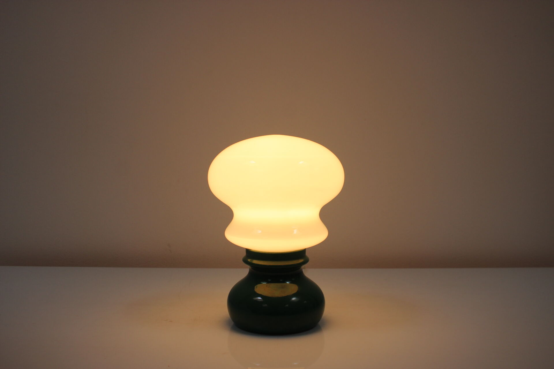 Vintage glass and ceramic table lamp osvetlovaci sklo valasske mezirici, 1970s