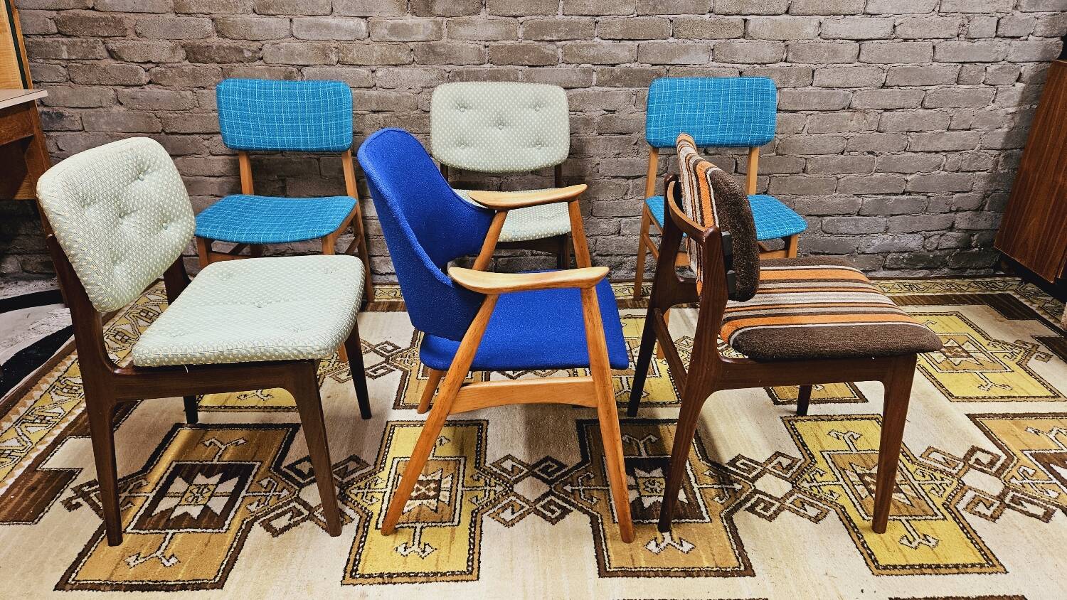 Set of 6 mismatched 1960s Scandinavian chairs