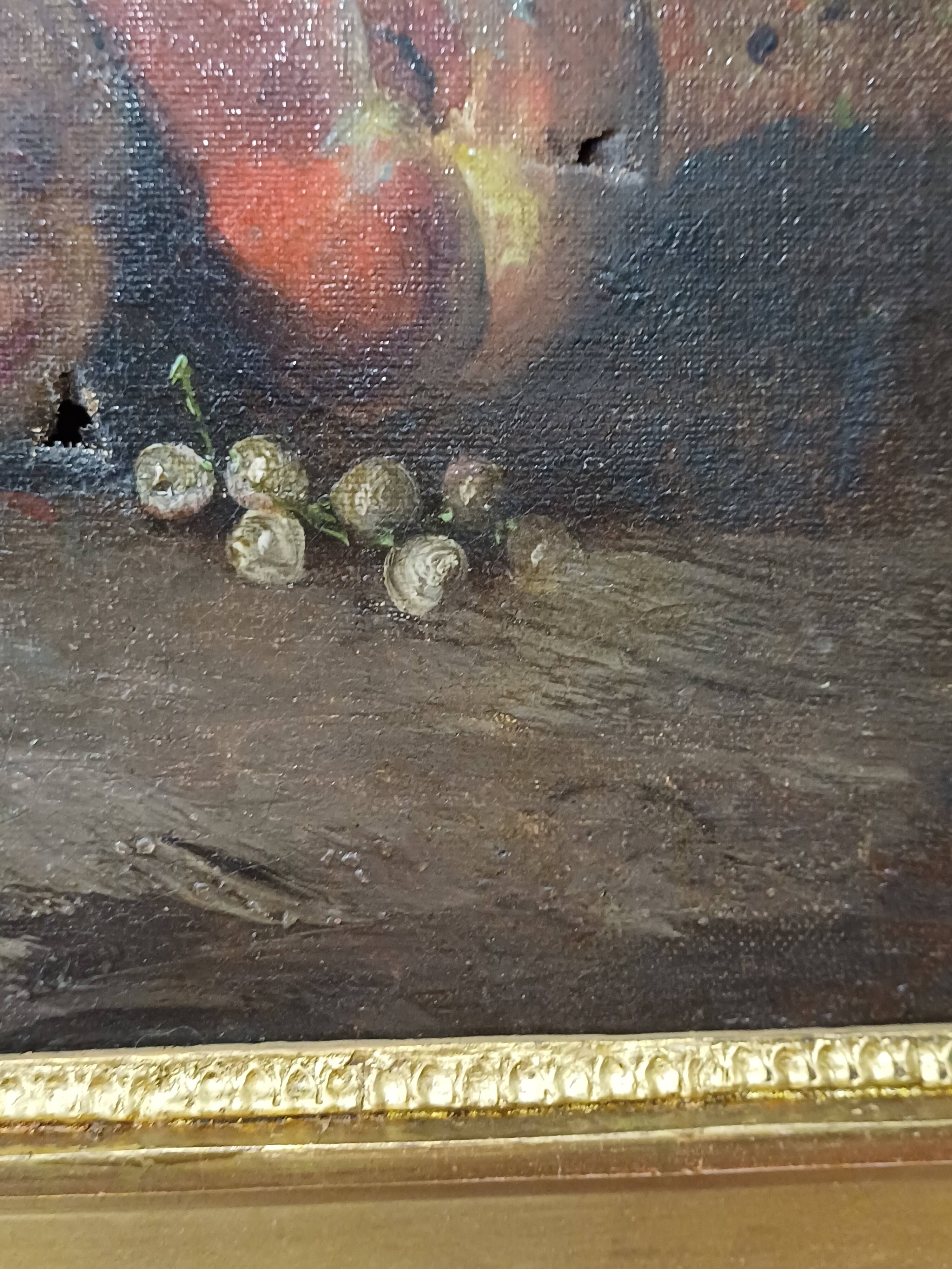 Hst painting still life basket of overturned fruit 19th - 20th century