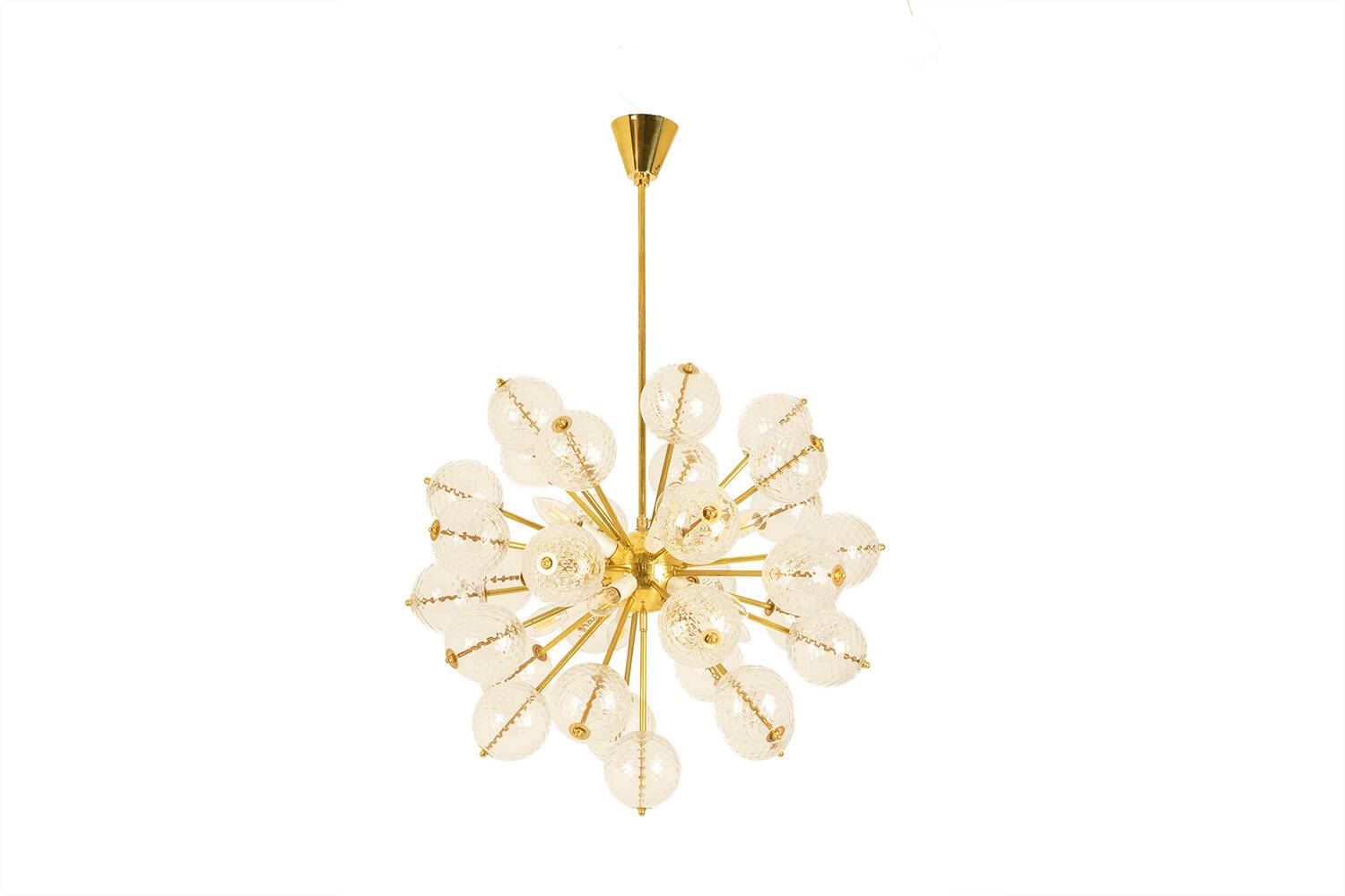 Kamenický Šenov, published by. Brass and glass chandelier. Around 1970.