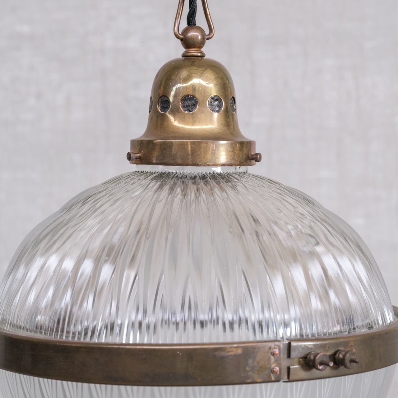 French Antique Prismatic Glass and Brass Pendant Light