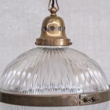 French Antique Prismatic Glass and Brass Pendant Light