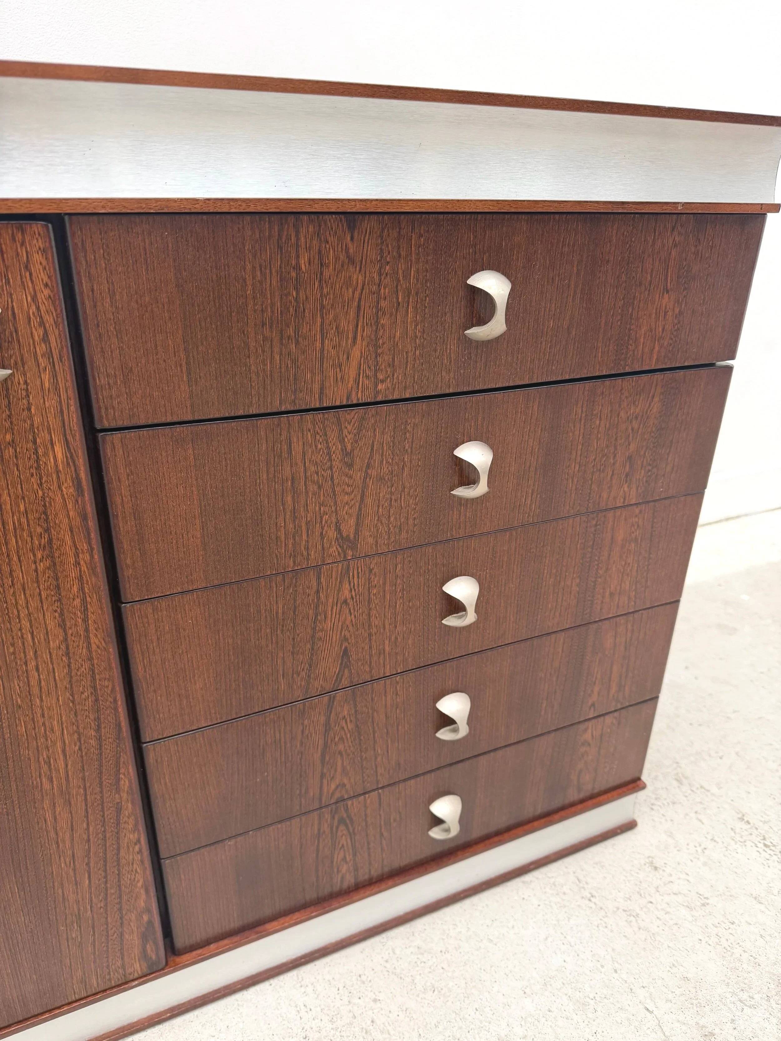 Commode en bois et aluminium, France 1970