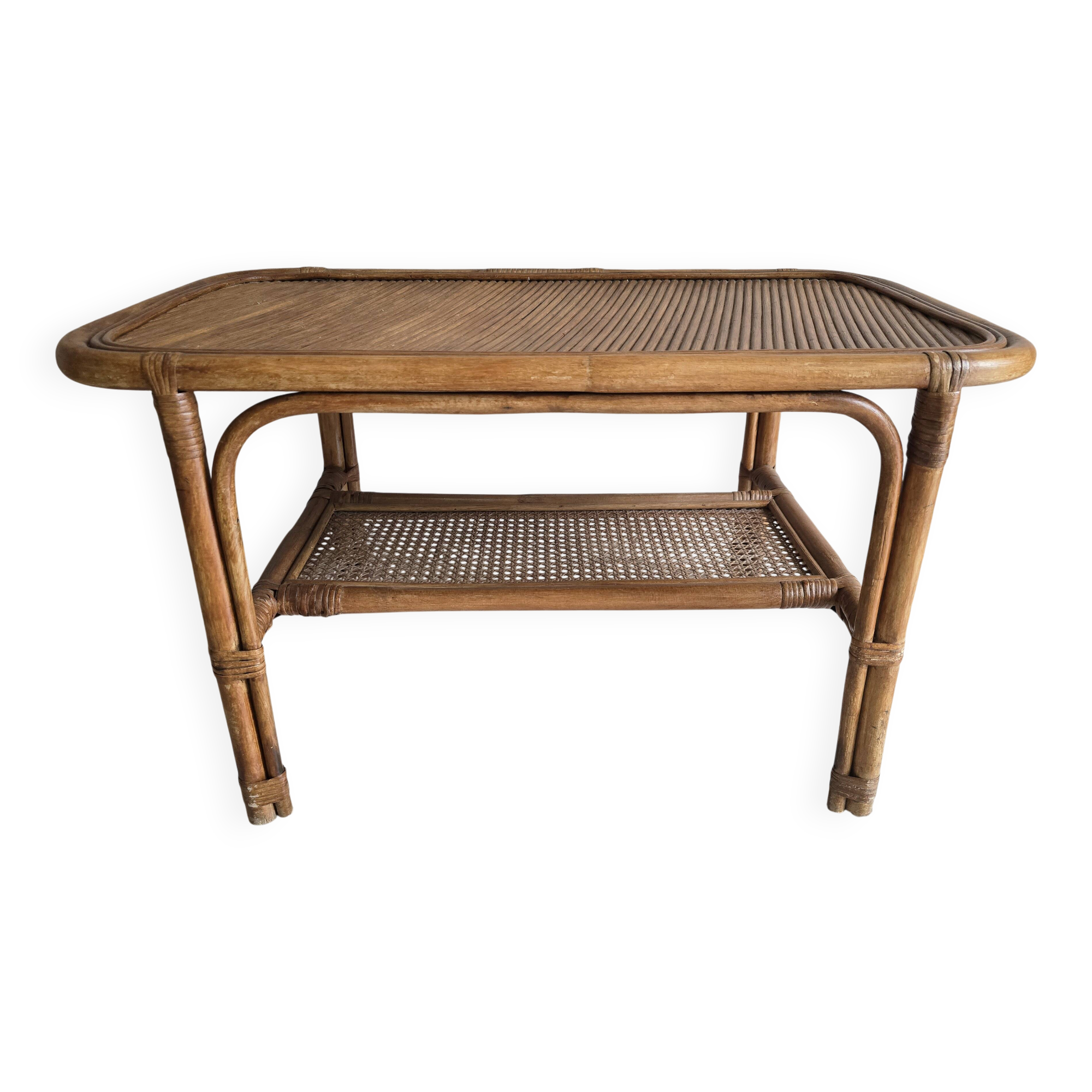 Vintage coffee table in rattan and cane – 1960s/70s