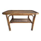 Table basse vintage en rotin et cannage – 1960/70