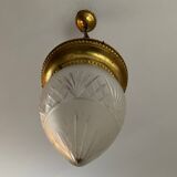 Vintage pendant light in chiseled glass and brass
