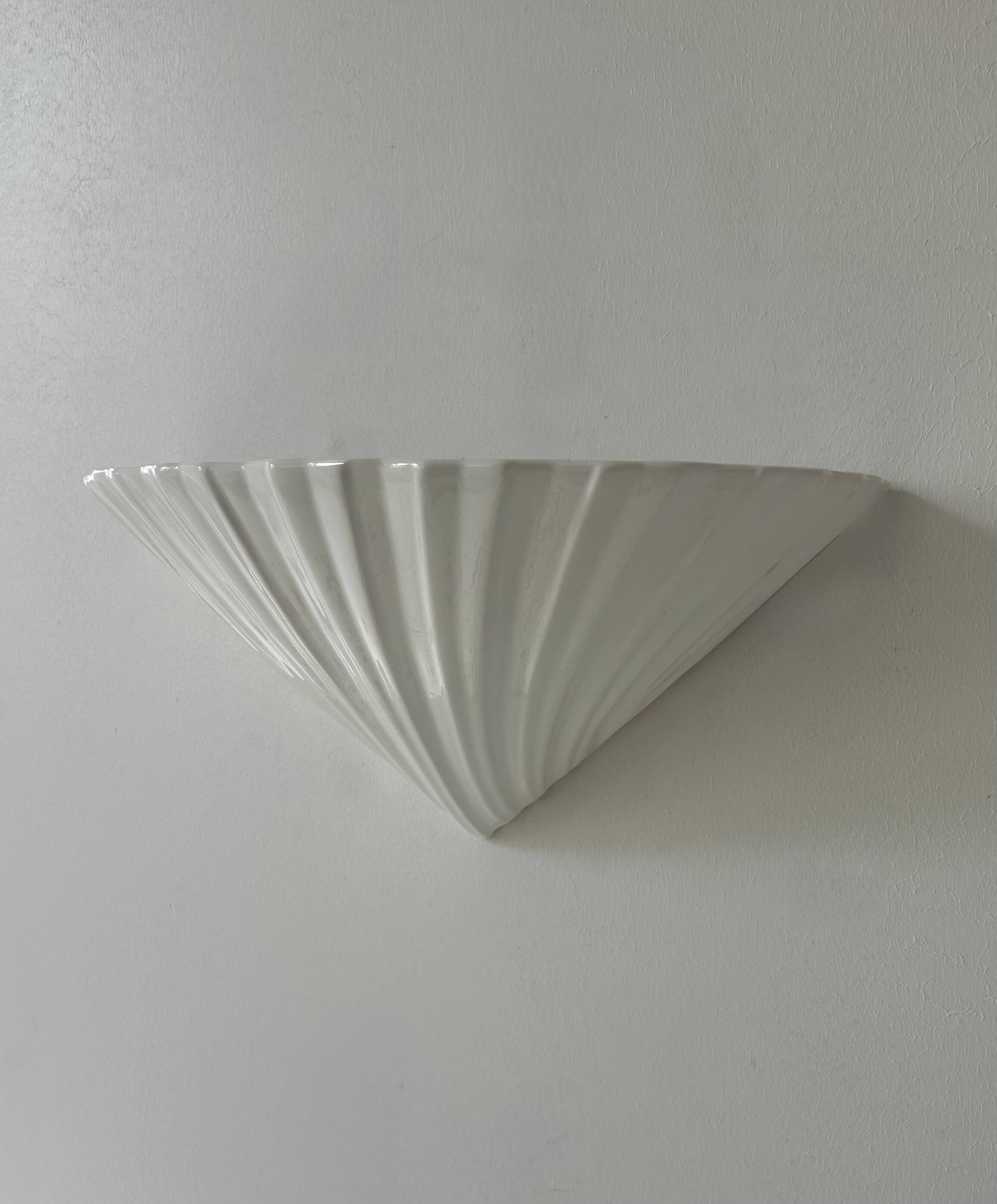 Vintage porcelain shell wall lamp, France 1970