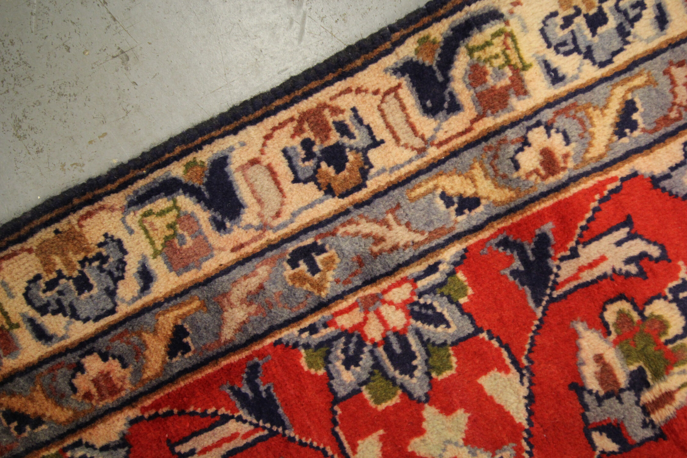 Tapis persan vintage tissé à la main en laine rouge kashan tapis de salon - 209x242cm