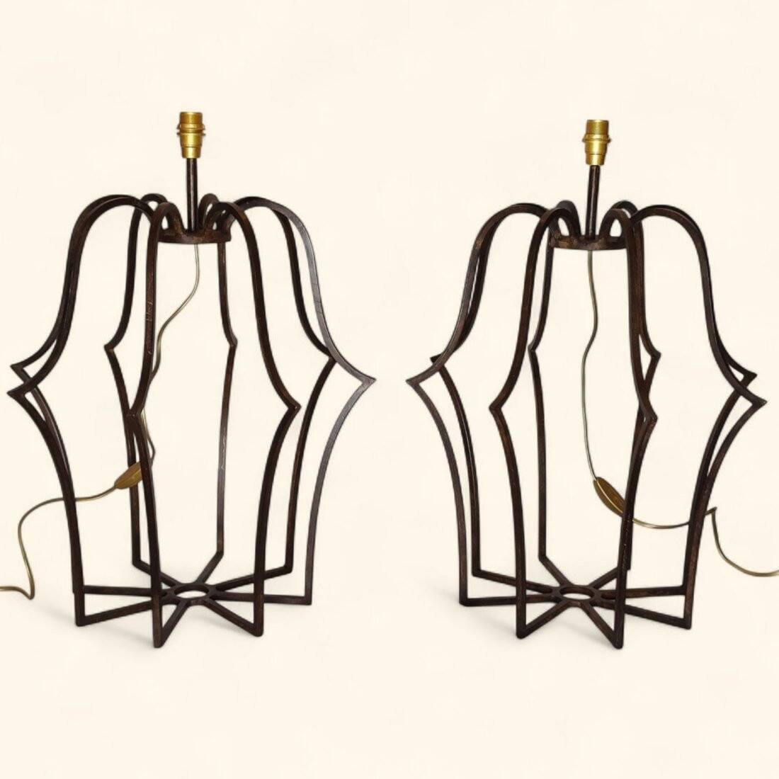 Large "Cage" Lamp Pair in Patinated Bronze - DLG by Jean Royère