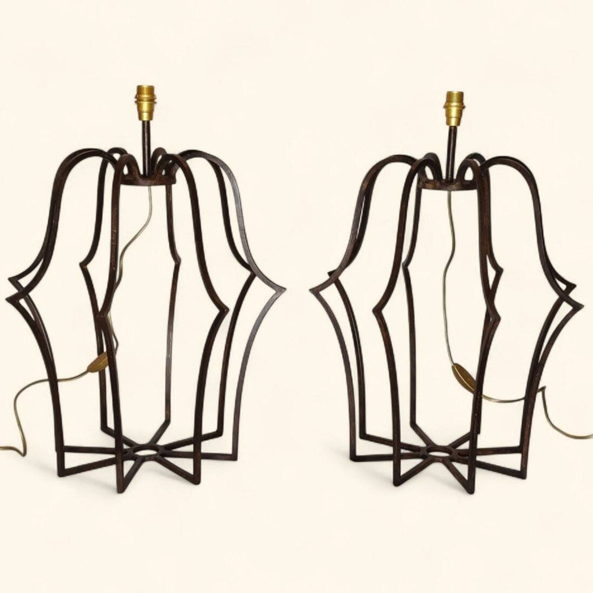 Large "Cage" Lamp Pair in Patinated Bronze - DLG by Jean Royère