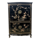 Vintage Chinese lacquer cabinet with black flowers and birds / bohemian