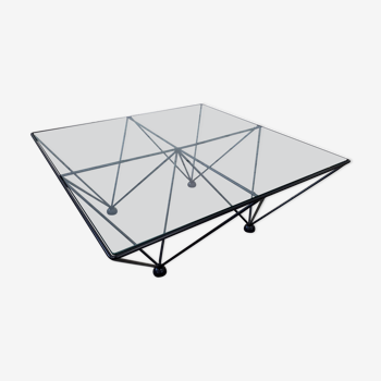 A glass and steel coffee table