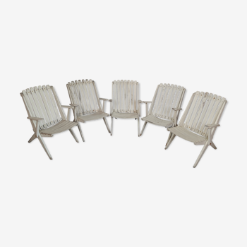 Lot 5 vintage garden armchairs in white wood