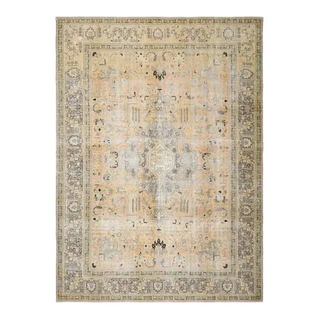 1970s Vintage Persian Handmade Wool Cotton Yellow Area Rug 283x386