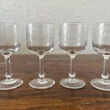4 verres à pied à digestif anciens en cristal frise gravé XIXe