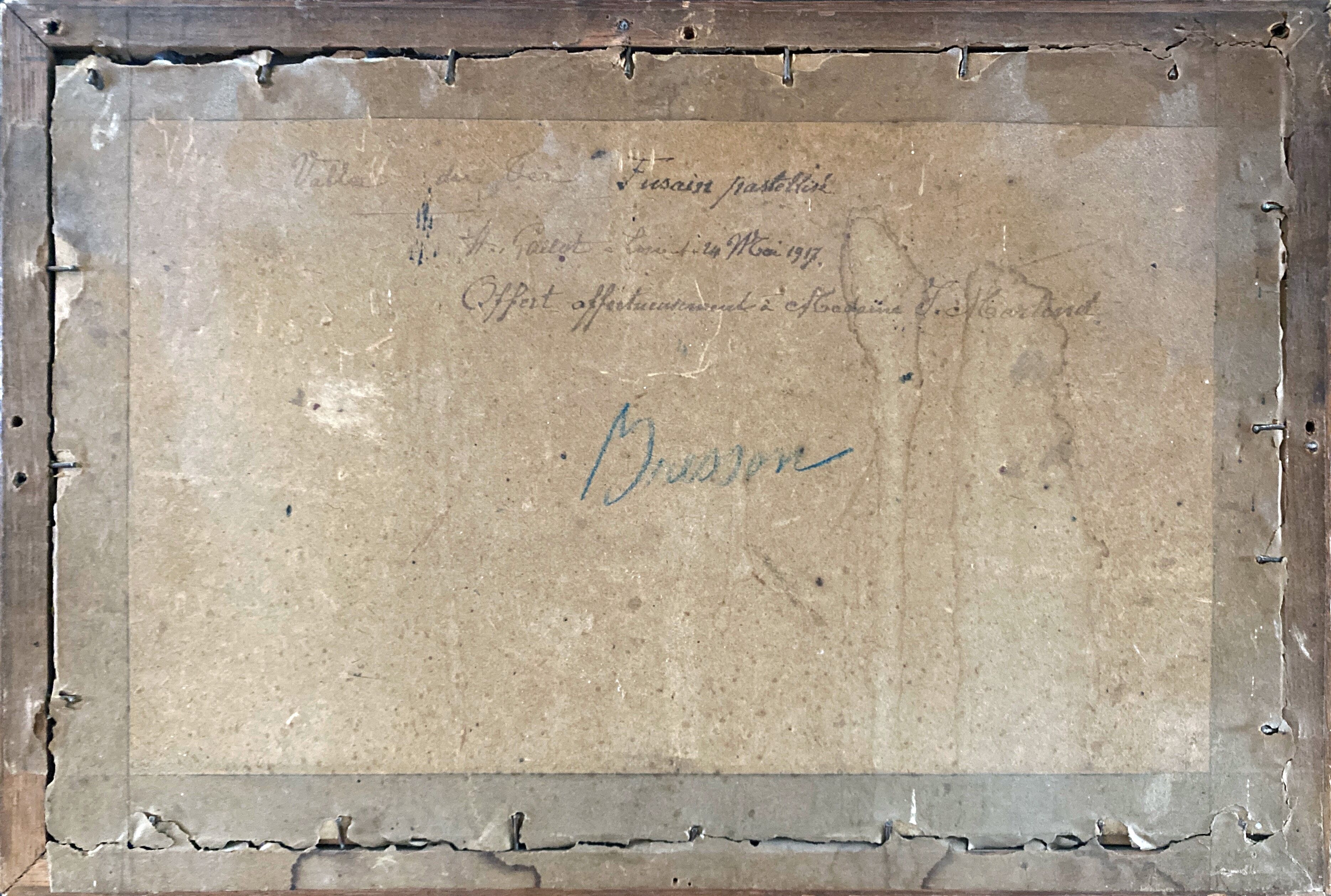 Pastel painting "Vallée du Cer" landscape signed H. Gallert 1917 and frame.