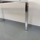 Vintage oval dining table in smoked glass and chrome metal, Space Age style.