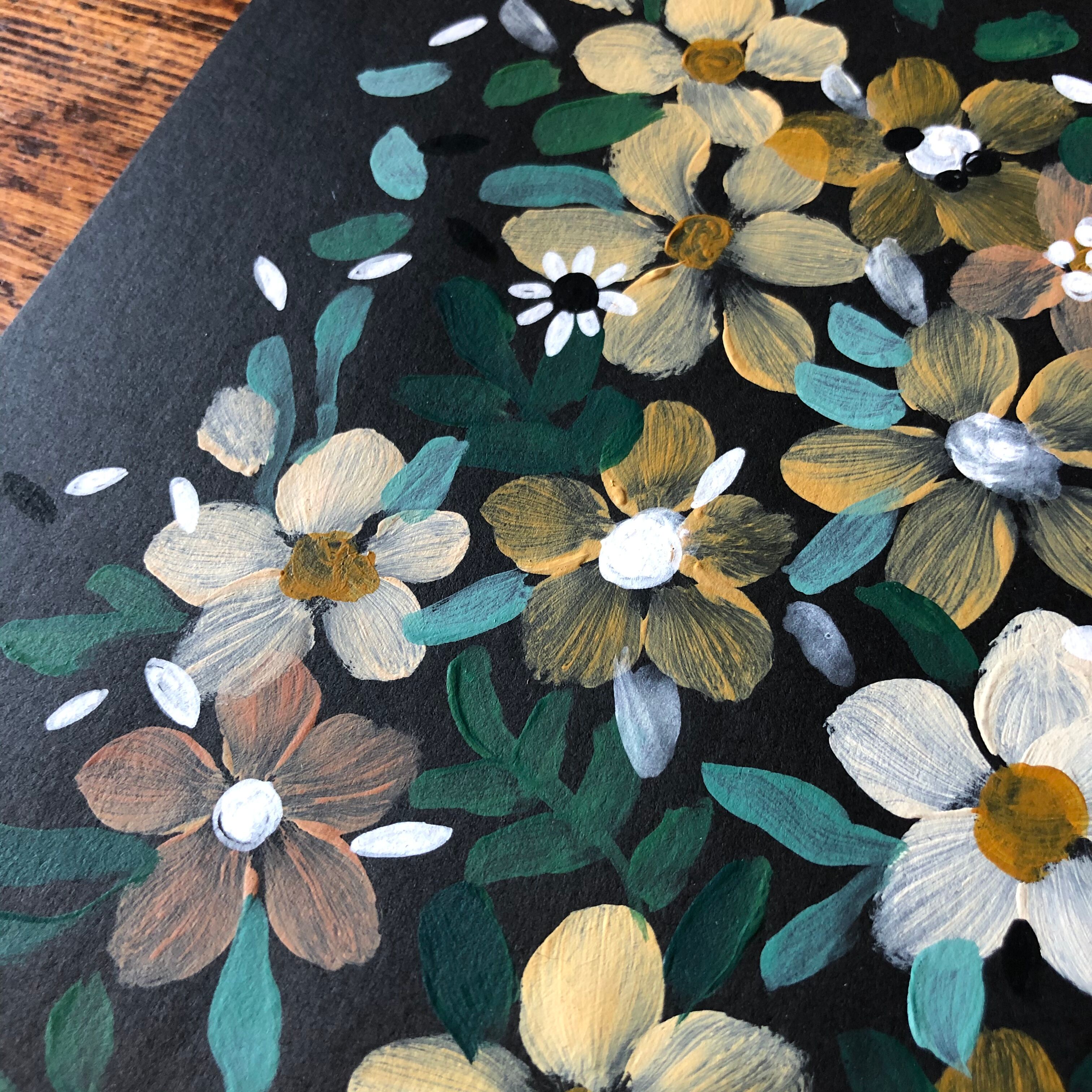 Peinture a4 fleurs jaunes et blanches