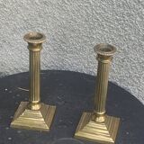 Pair of gilded brass candlesticks, vintage column shape