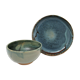 Bowl and round ceramic dish enamelled blue green brown vintage signed vintage