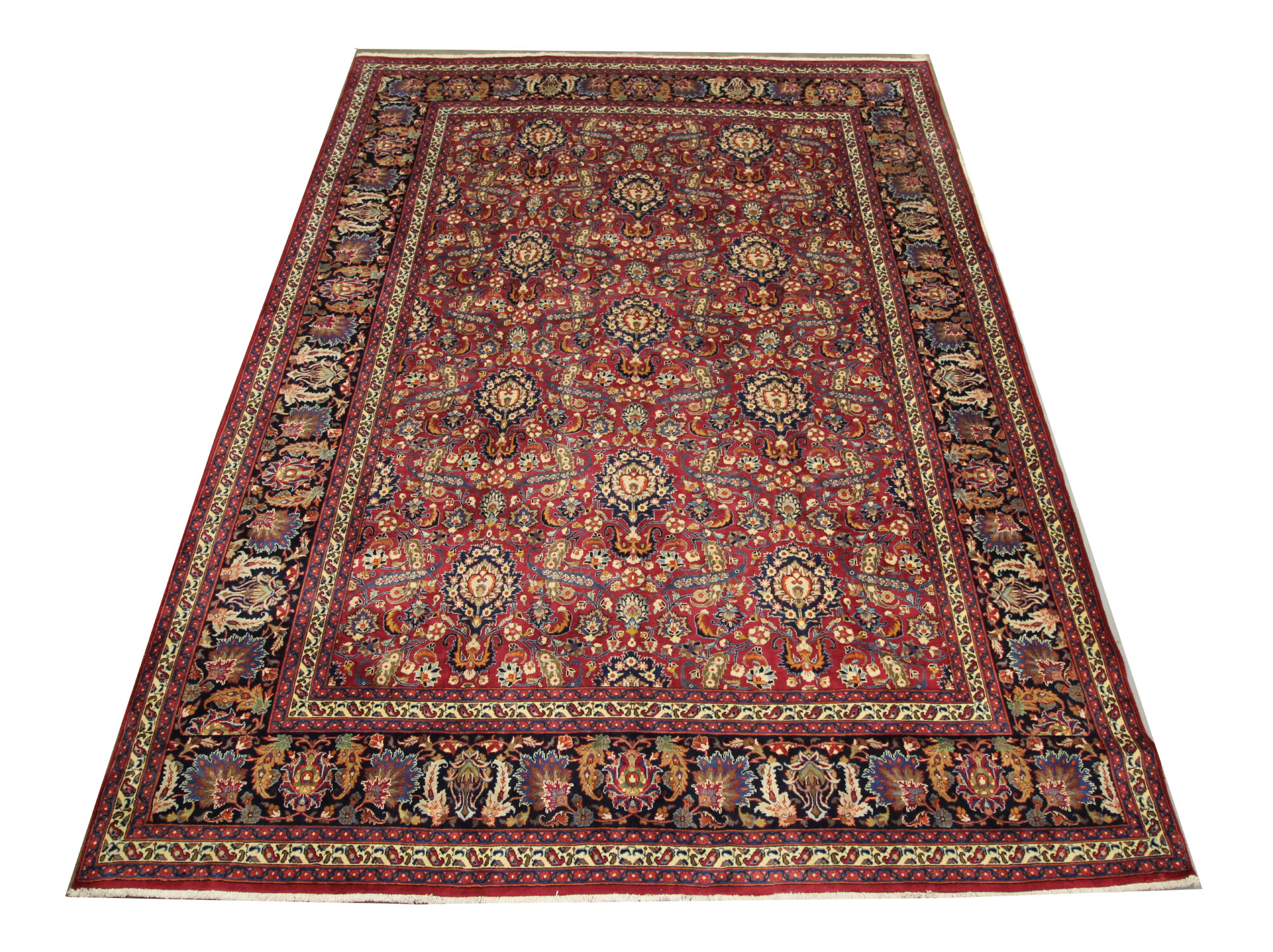 Tapis en laine florale rouge fait à la main antique persan khorassan tapis - 295x376cm
