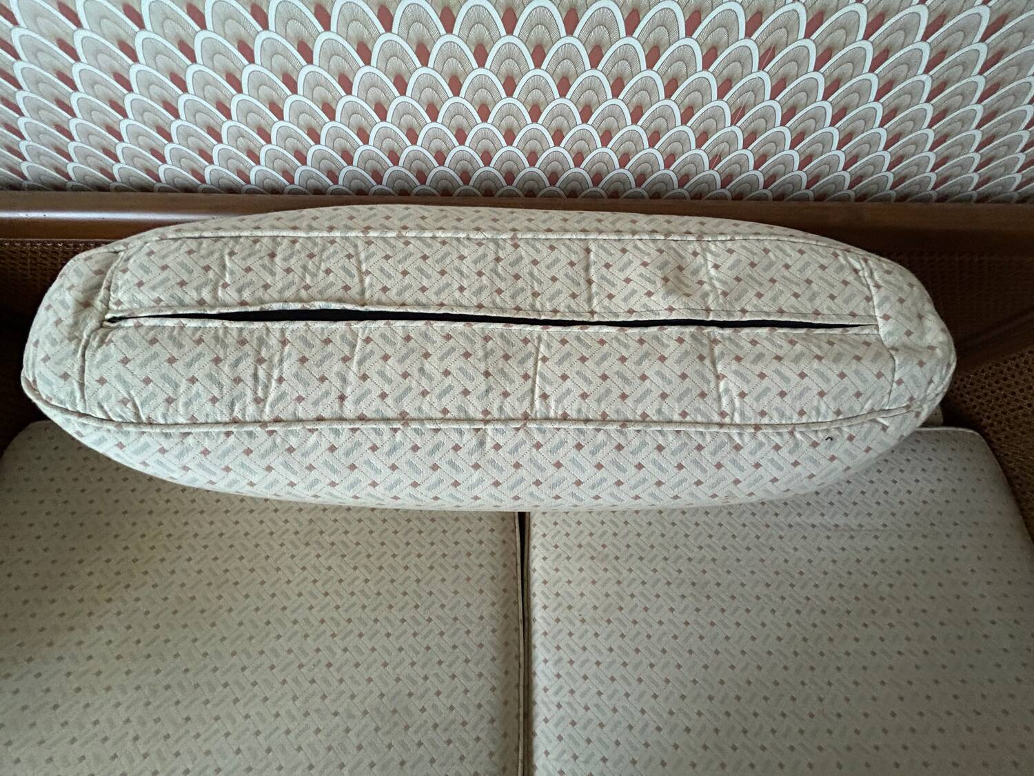 Vintage convertible wooden and cane sofa