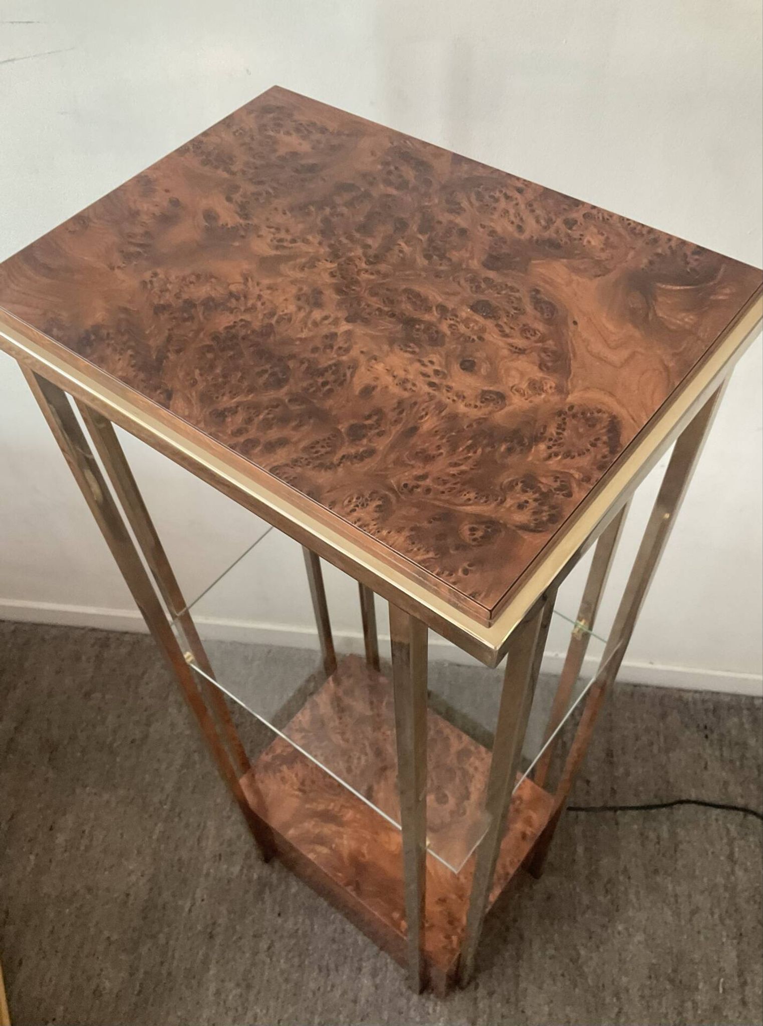 Belgochrom OR 23K side table and elm magnifying glass from the 1970s.
