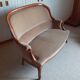 2-seater Louis XV style sofa - arched legs - Art Deco patterned velvet fabric - Beige