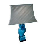 Lampe chouette en faïence craquelée turquoise