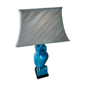 Lampe chouette en faïence craquelée turquoise