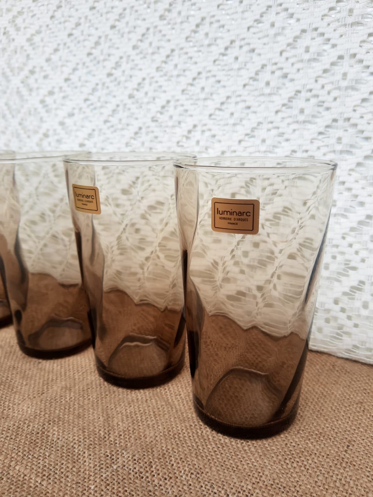 Set of 4 smoked glasses luminarc france vintage