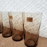 Set of 4 smoked glasses luminarc france vintage