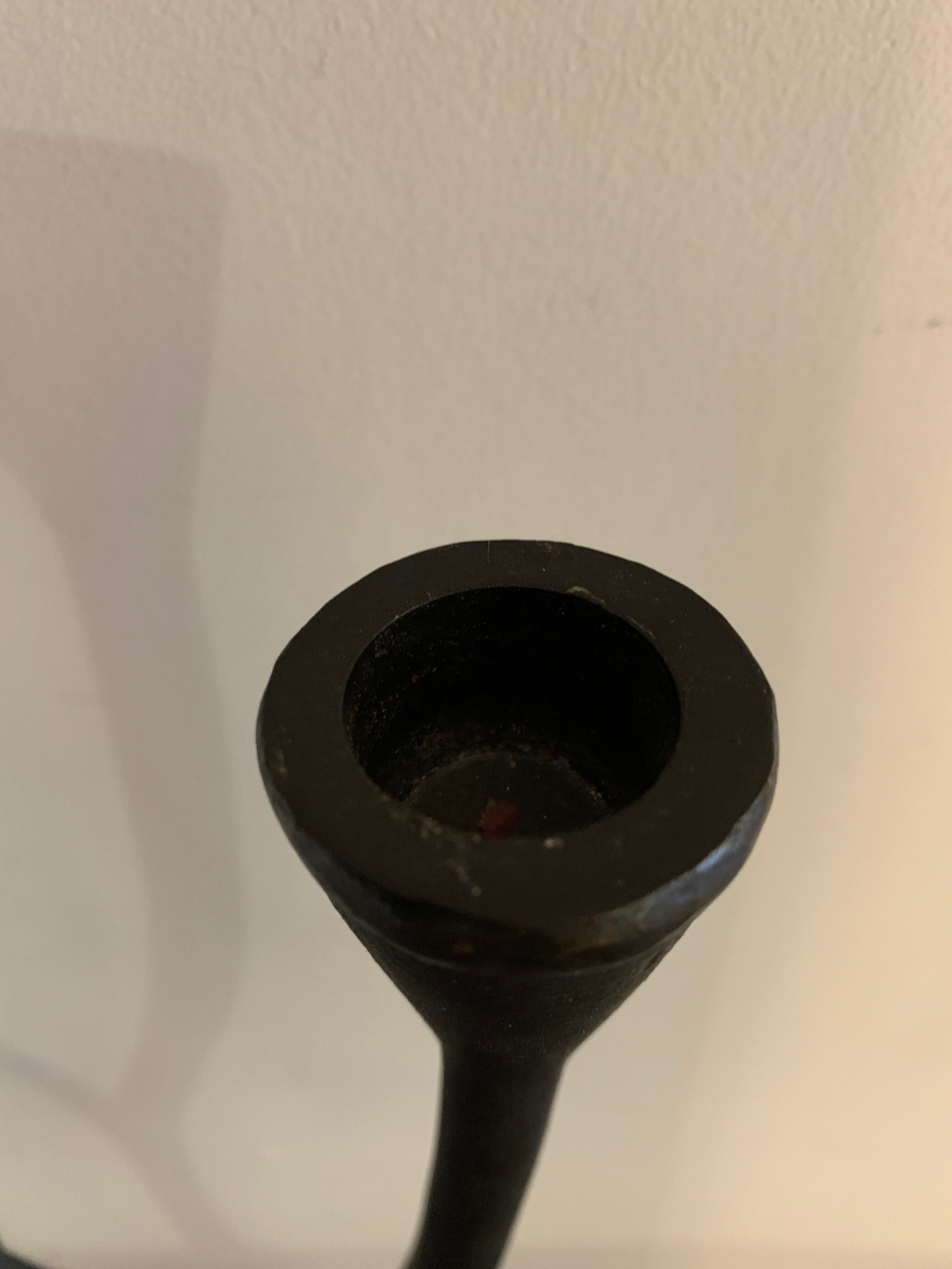 Pair of black candlesticks art deco in steel Habitat 1970