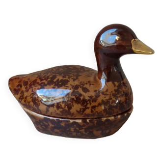 Petite boite en forme de canard en céramique michel caugant vintage