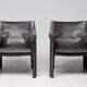 Pair of Cassina Cab 414 sun loungers in grey elephant skin by Mario Bellini.